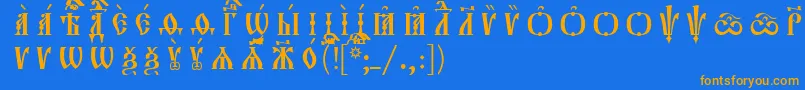 Lisätietoja Orthodox.TtUcs8CapsРазрядочный-fontista Orthodox.TtUcs8CapsРазрядочный-fontti – oranssit fontit sinisellä taustalla